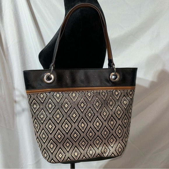 Tignanello Tote Bag Diamond Rattan & Faux Leather - Picture 1 of 15